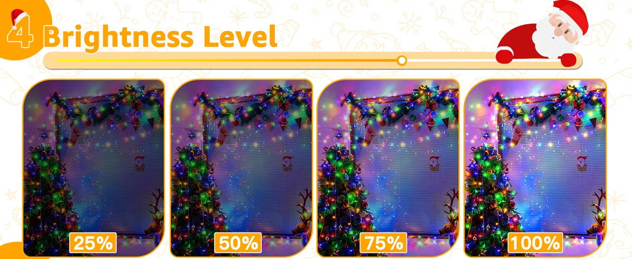 Features of Ollny's 800 leds clear cable cool white string lights - desktop size