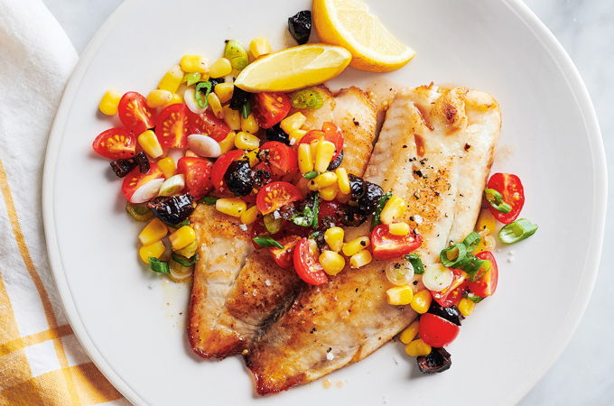 Seared Tilapia with Corn and Cherry Tomato Salad
