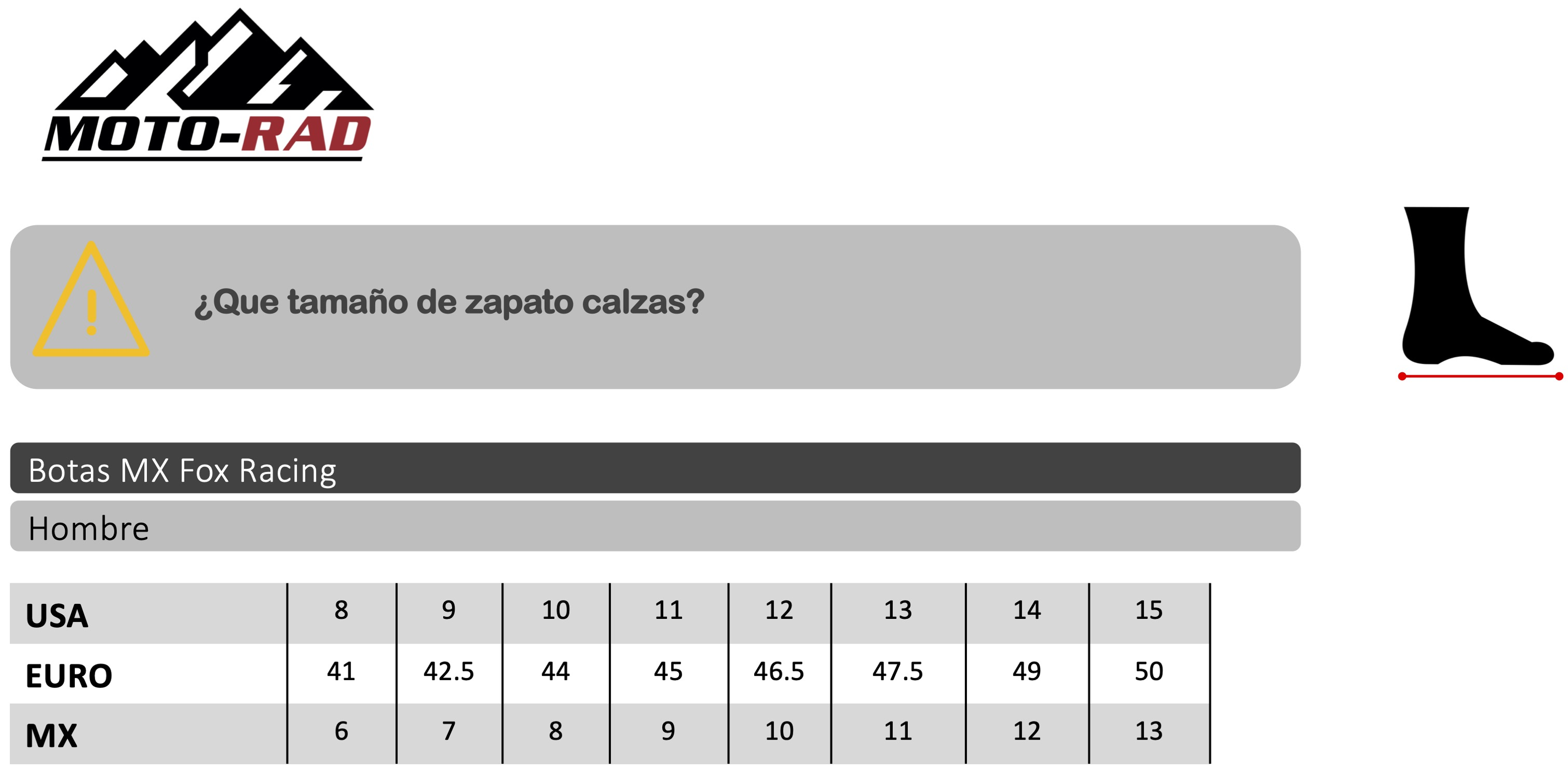 Guia de Tallas Botas Fox Racing