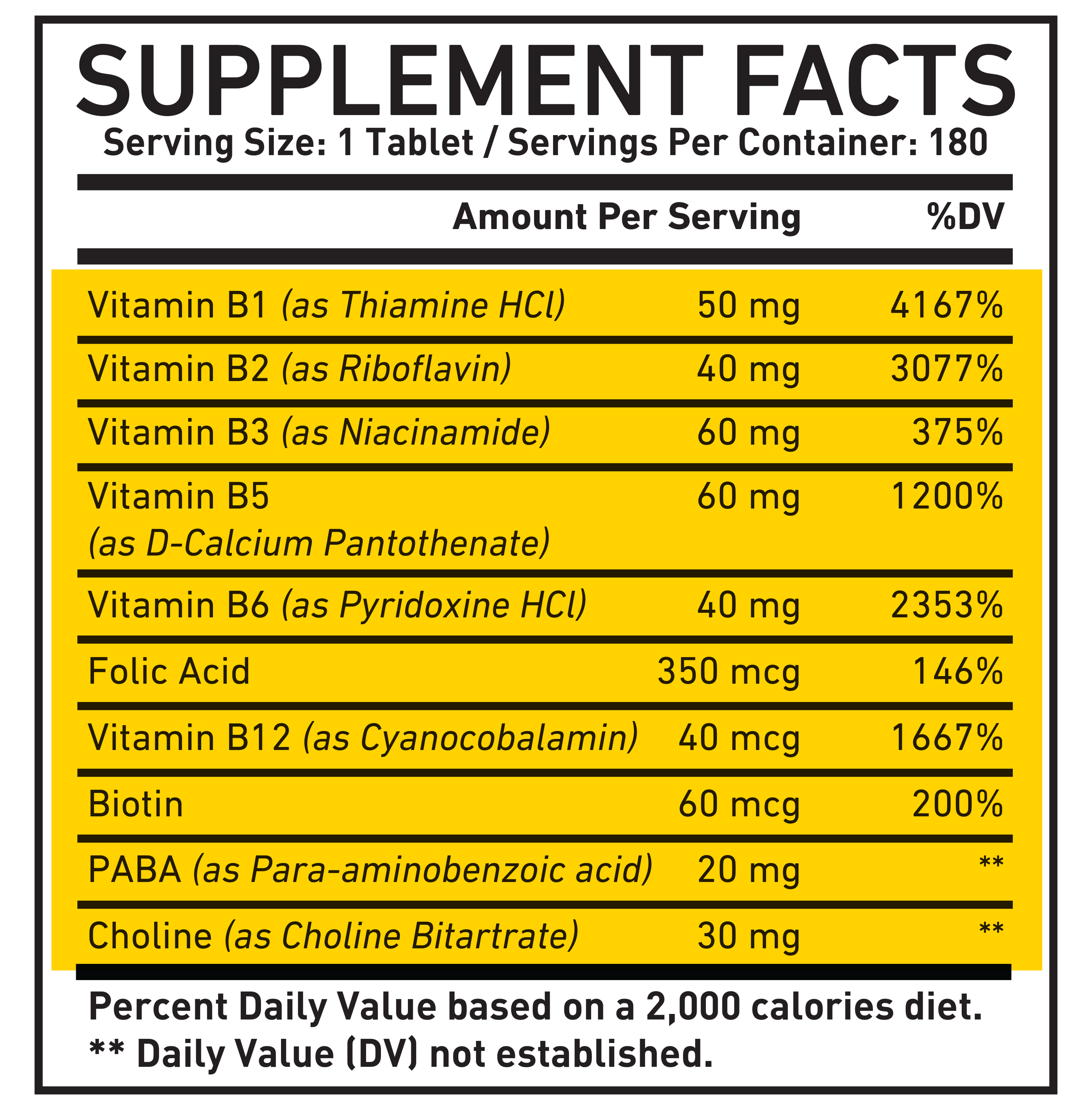 Supplement Facts for Vitamin B Complex