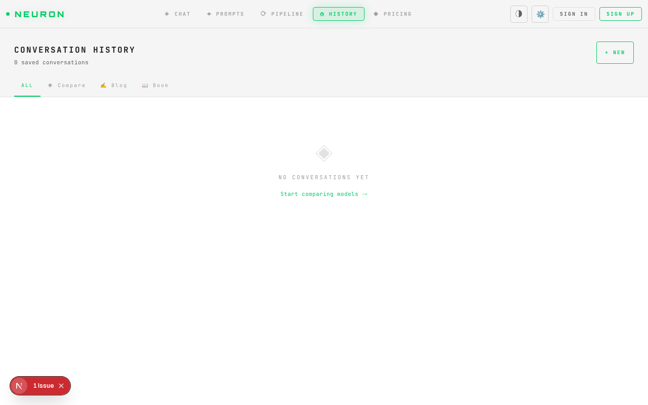 Neuron LLM conversation history and prompt management sidebar
