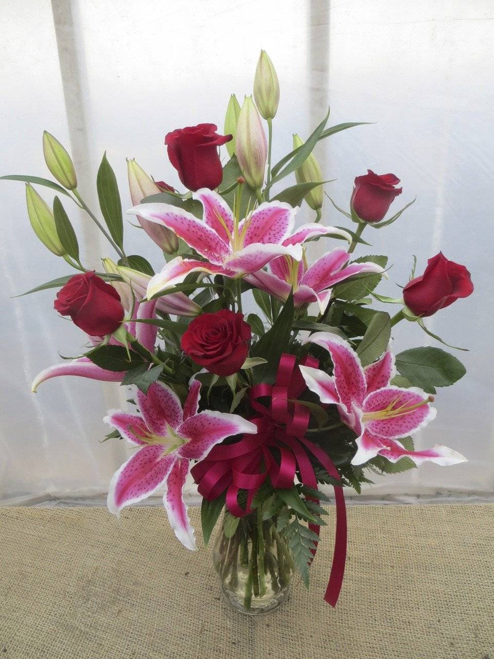 Red Roses and Stargazer Lilies