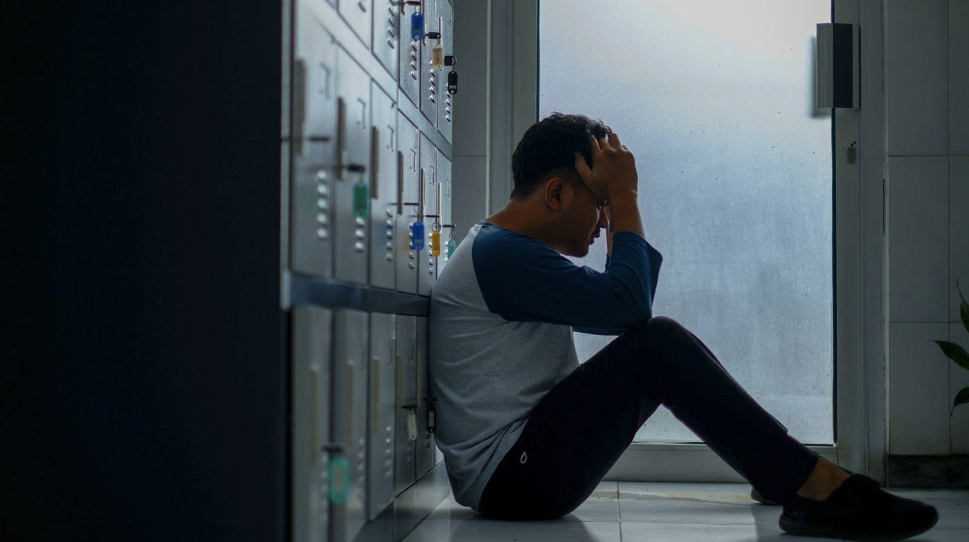 health benefits of crying: man crying on the floor