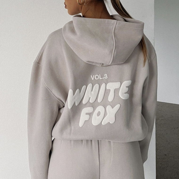 White Fox Hoodie Grey
