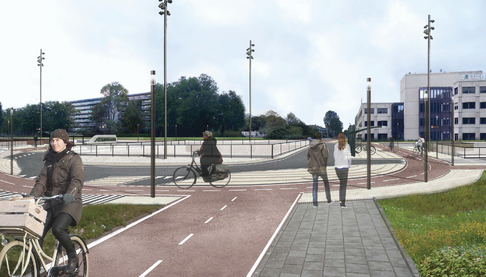 Impressie van het kruispunt Zonnestein. De opgangen naar de haltes bevinden zich aan weerzijden in het midden van de rotonde. Impressie van het kruispunt Zonnestein. De opgangen naar de haltes bevinden zich aan weerzijden in het midden van de rotonde.