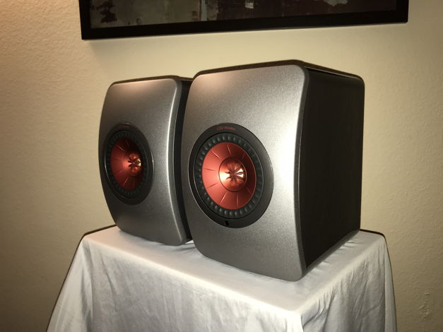 KEF LS50 Wireless Speakers - Titanium Grey/Red Finish, ...