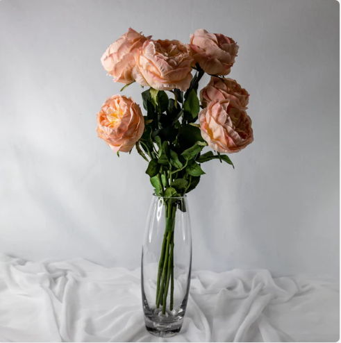 Pink/Cream David Austin Soft Touch Open Bloom Rose - Realistic Artificial Flowers (Box of 24 Stems) - Image 2