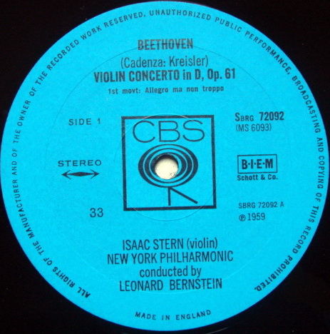 Columbia UK / STERN-BERNSTEIN, - Beethoven Violin Conce...