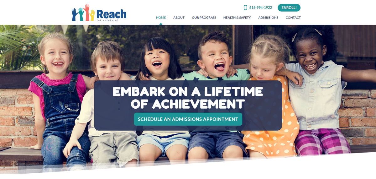 Screenshot of REACH Early Learning, from the school websites collection.