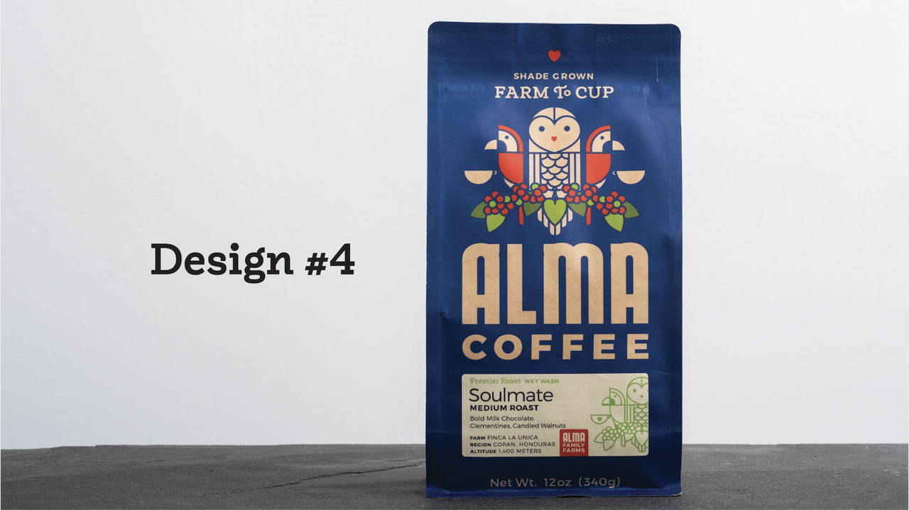 The blue Alma coffee bag