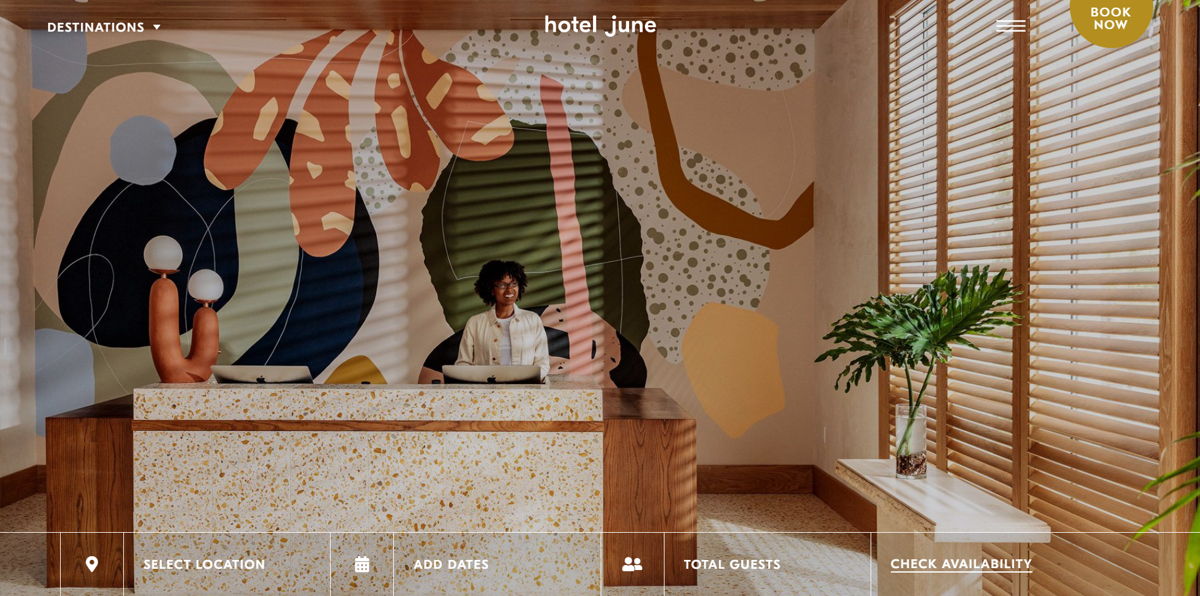 Screenshot of The Hotel June, from the hotel websites collection.
