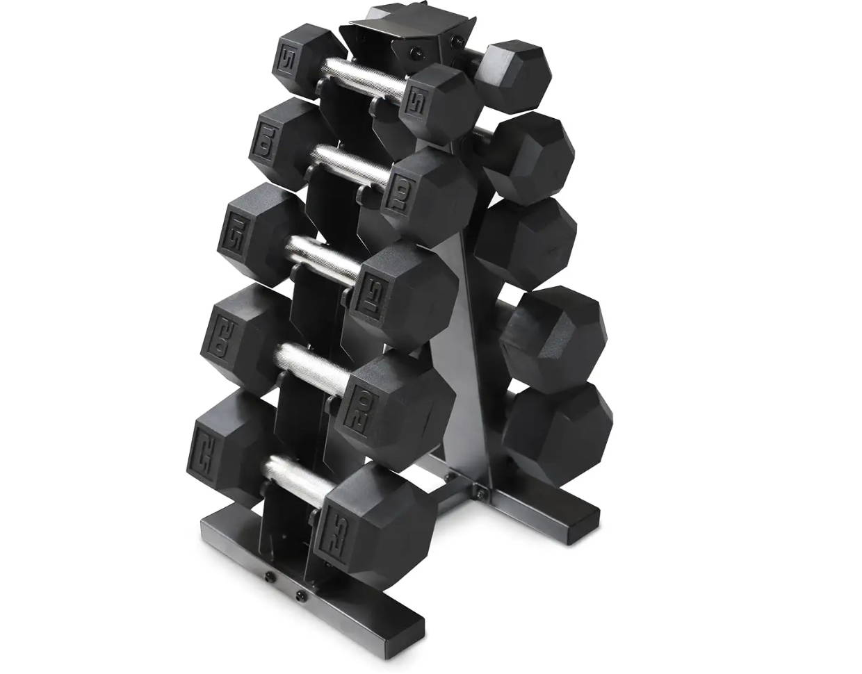 WF Athletic Supply 5-25Lb Rubber Coated Hex Dumbbell Set 