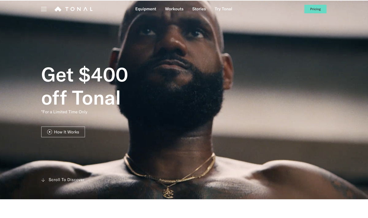 Screenshot of Tonal, from the ecommerce websites collection.