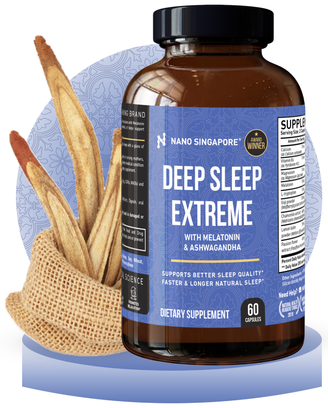 A bottle of Nano Singapore's best ashwagandha supplement