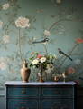 Chinoiserie inspired wallpaper in modern home setting