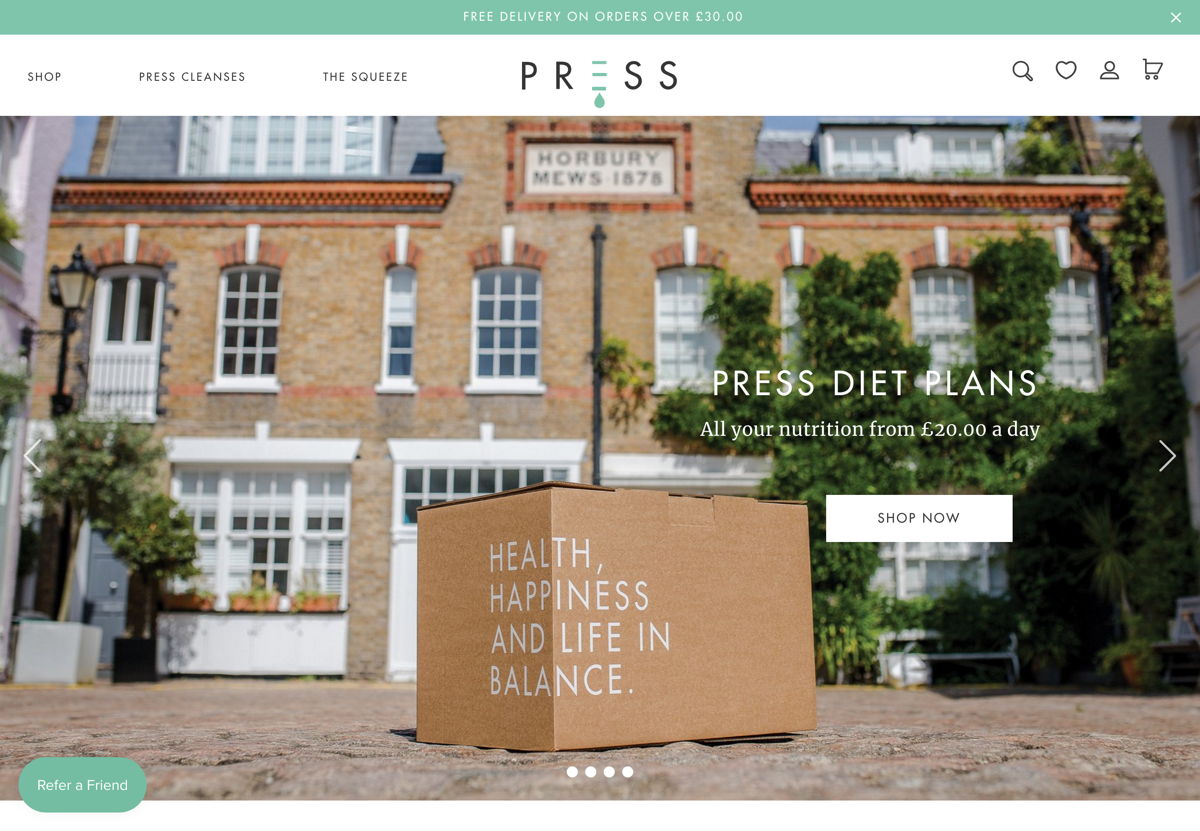 Screenshot of Press London, from the shopify stores collection.