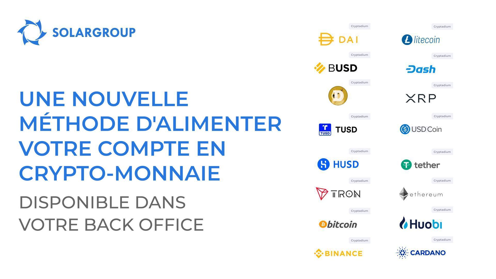 Une nouvelle méthode d'alimenter votre compte en crypto-monnaie disponible dans votre back office