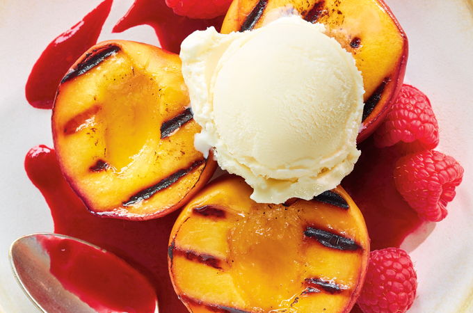 Grilled Peaches with Raspberry Coulis