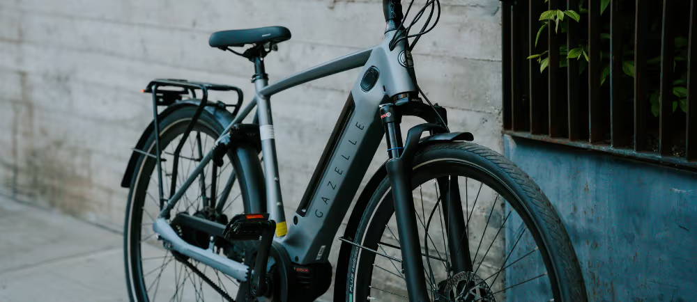 a Gazelle e-Bike with a fender and rack