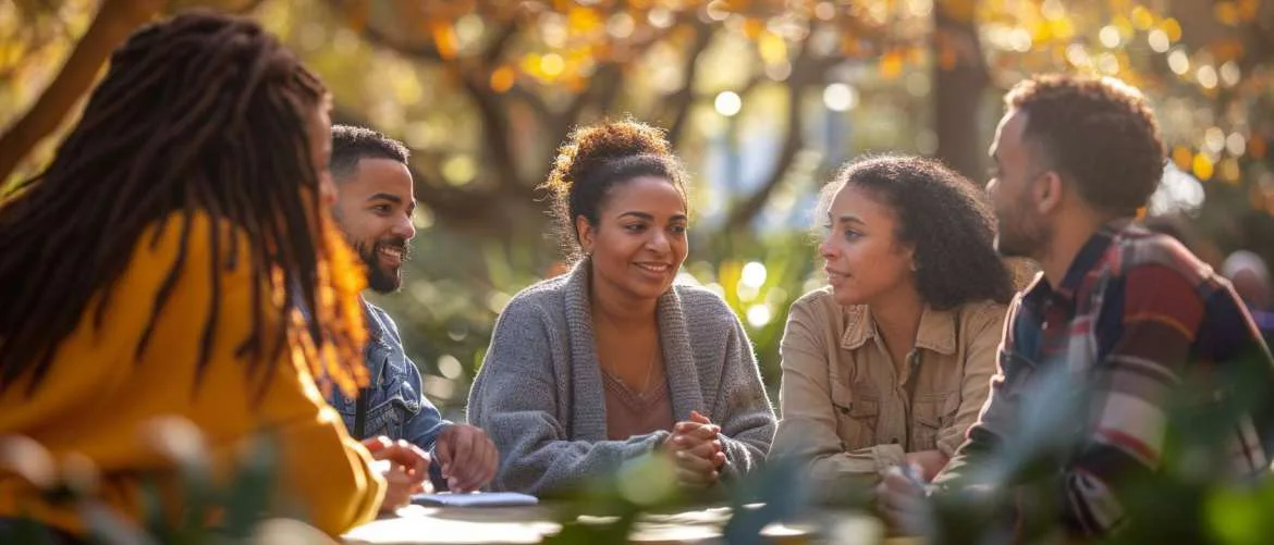 Outdoor group therapy session highlighting mental health support during pandemic