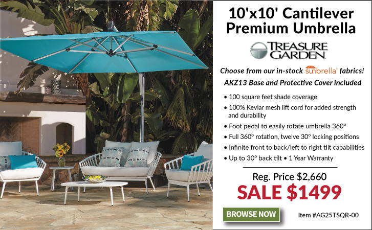 Treasure Garden 10'x10' Cantilever Premium Umbrella with Sunbrella Fabric AG25TSQR