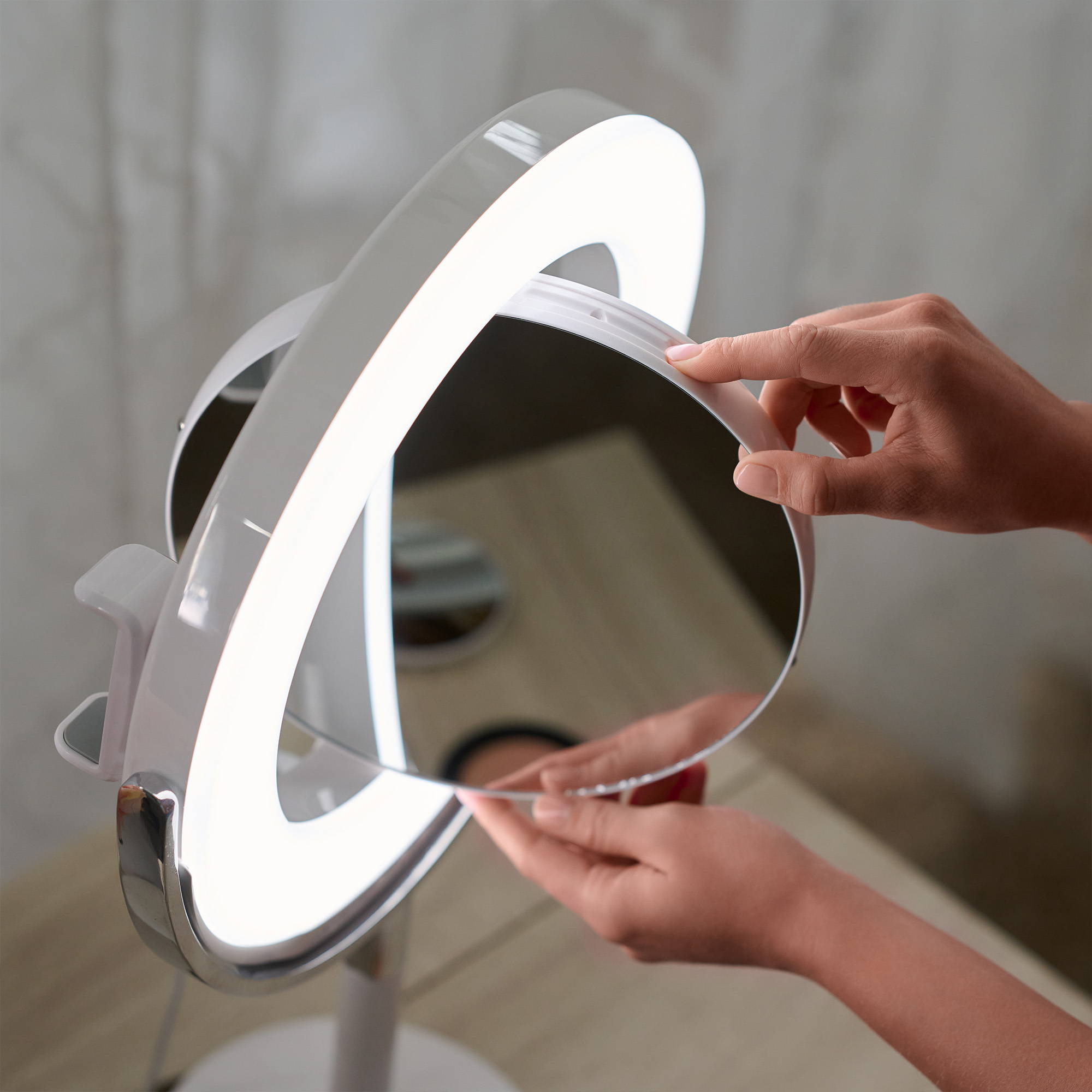 reversible mirror with light