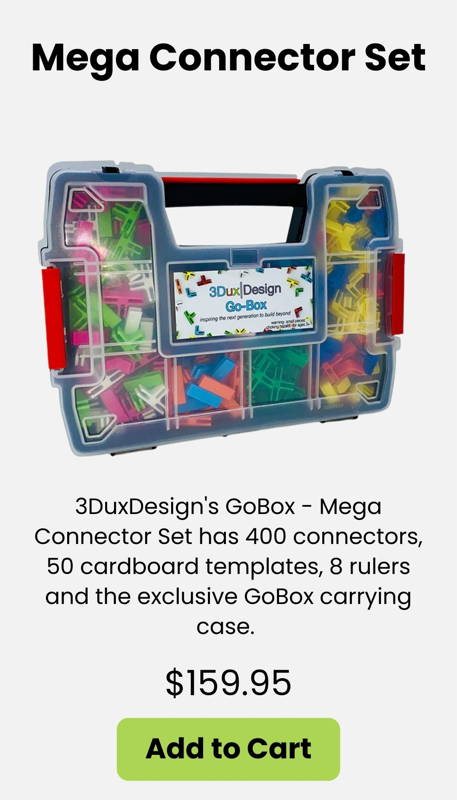 Essential classroom STEM kit with 400 building connectors 50 cardboard templates and 8 rulers in a durable carrying case. Perfect for hands-on engineering architecture and 3D design projects for grades PreK–12.