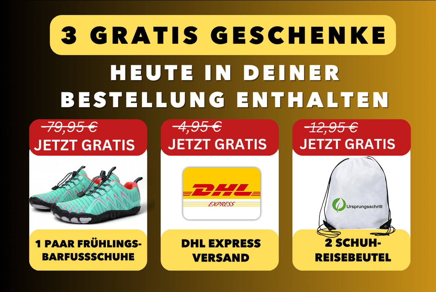 3 Gratis Geschenke: 1 Paar Schuhe, Kostenloser Versand, 2 Schuhbeutel
