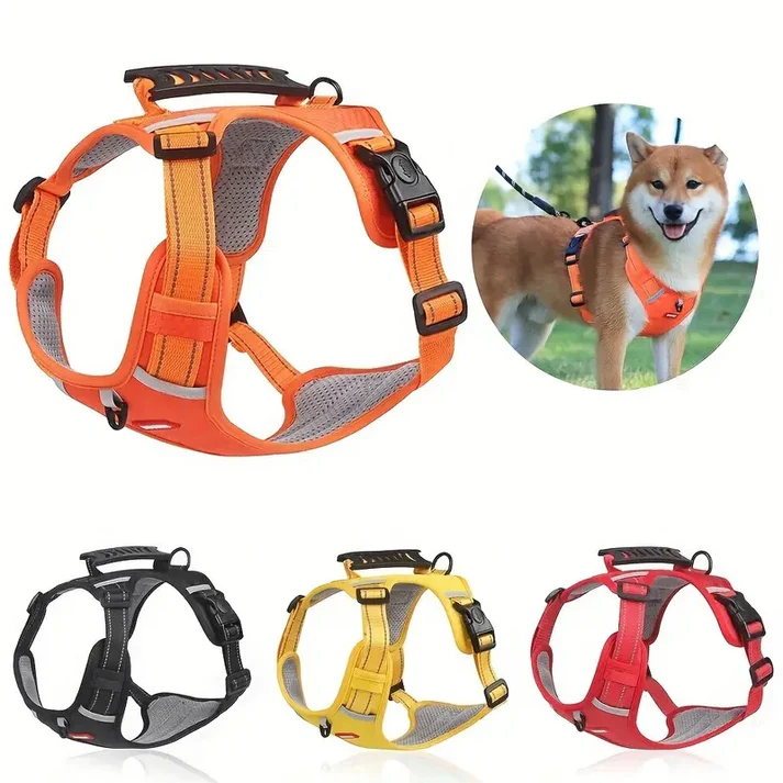Orange Reflective Dog Harness with Leash, No-Pull Vest Harness for Dogs, Adjustable Dog Vest with Handle, Walking Training Pet Harness - Image 3