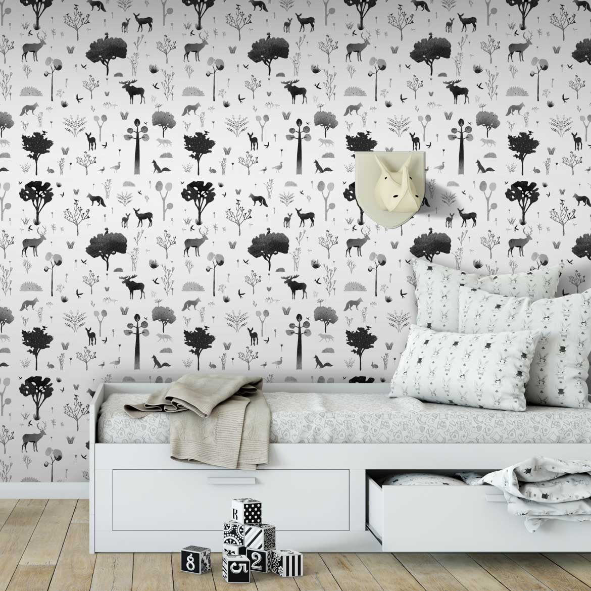 White & Black Kids Animal Nature Wallpaper - Feathr Wallpapers