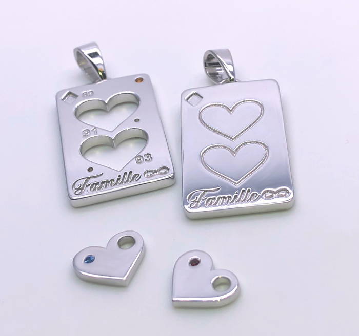 pendentifs famille en argent sterling avec petites pierres