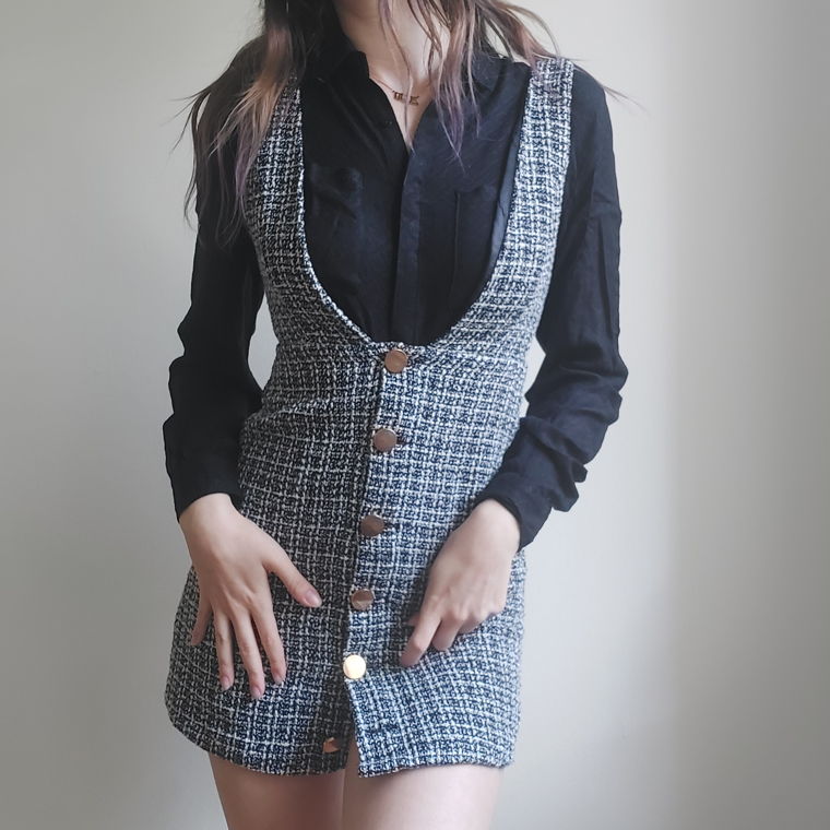 Grey mini dress with buttons