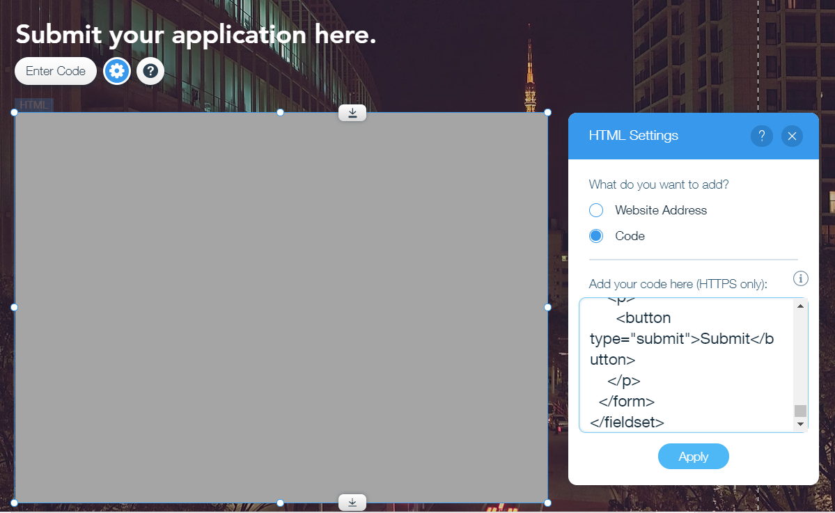 Entering HTML code to integrate Uploadcare File Uploader to Wix and allow users to upload files Entering HTML code to integrate Uploadcare File Uploader to Wix and allow users to upload files