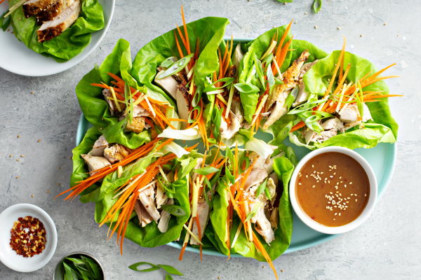 Photo of Thai Chicken Lettuce Wraps with Satay Sauce