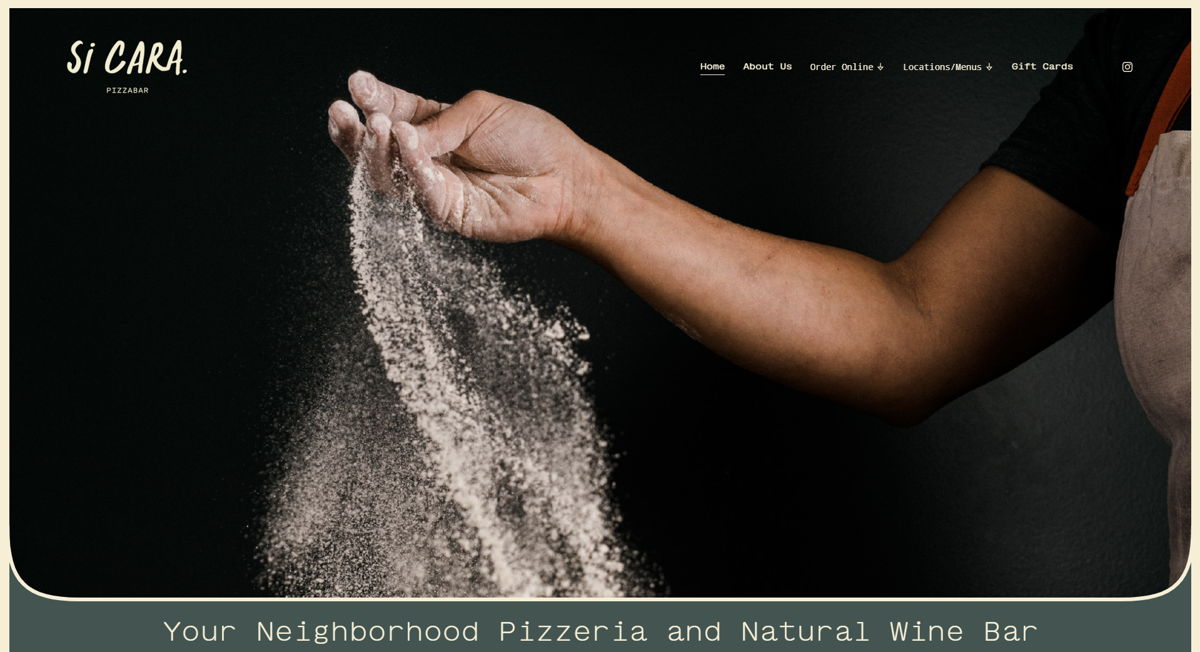 Screenshot of Si Cara, from the pizza place websites collection.