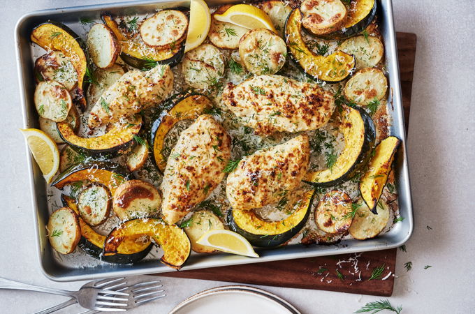 Plaque de poulet au romano et au citron