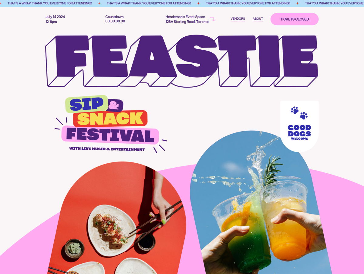 Screenshot of FEASTIE , from the  framer websites collection.