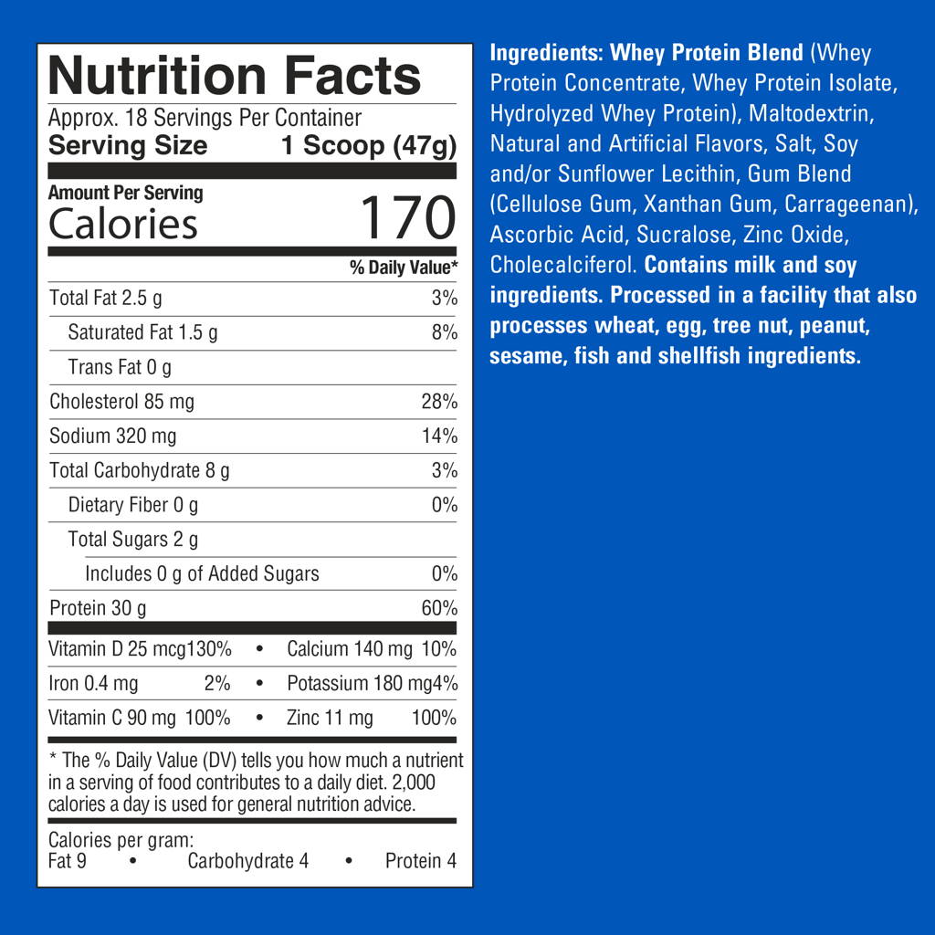 Supplement Facts: SIXSTAR Kellogg's Frosted Flakes® 100% Whey Protein Plus