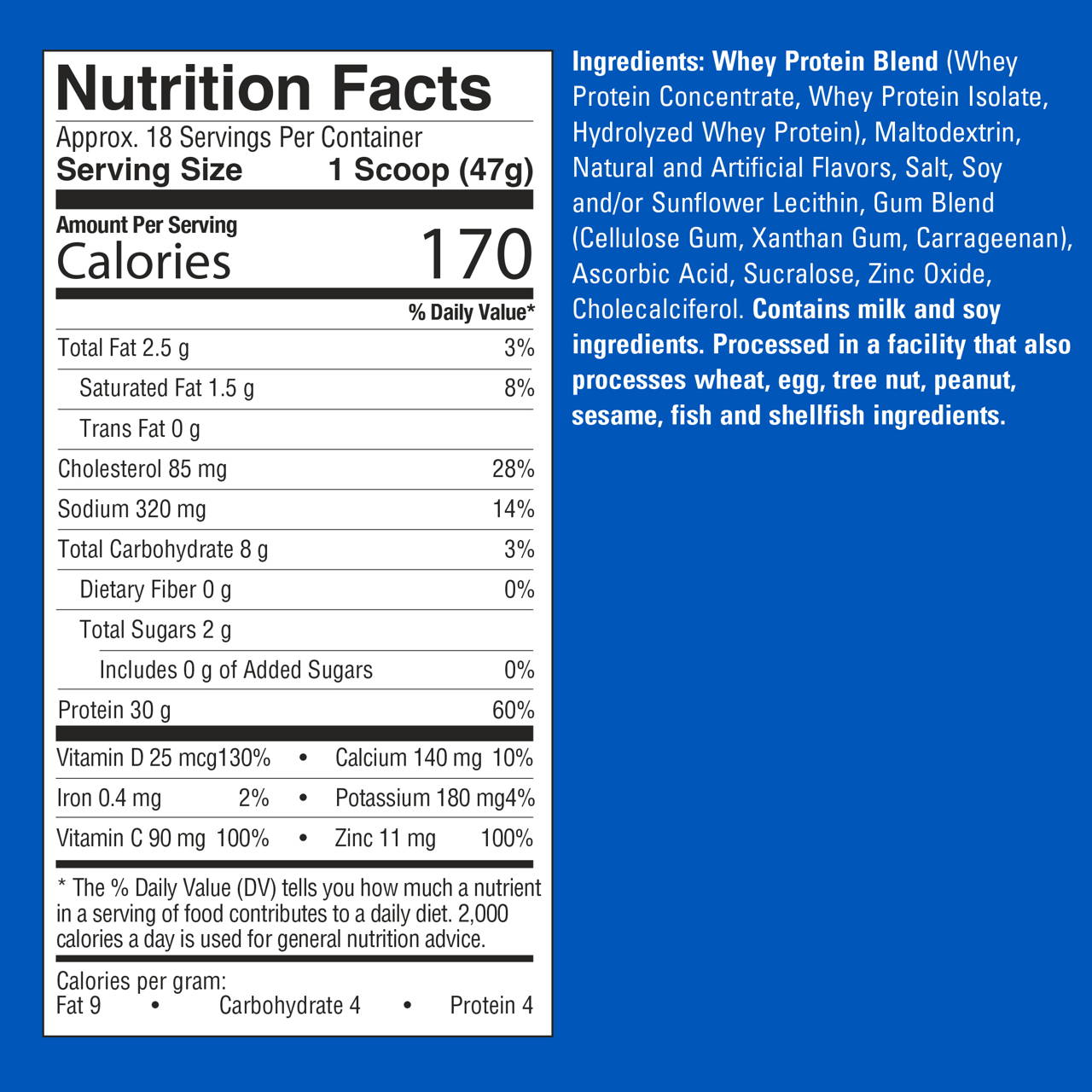 Supplement Facts: 100% Whey Protein Plus Kellogg's Frosted Flakes®