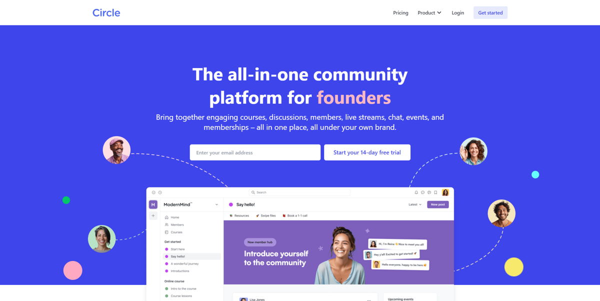 Screenshot of Circle, from the saas websites collection.