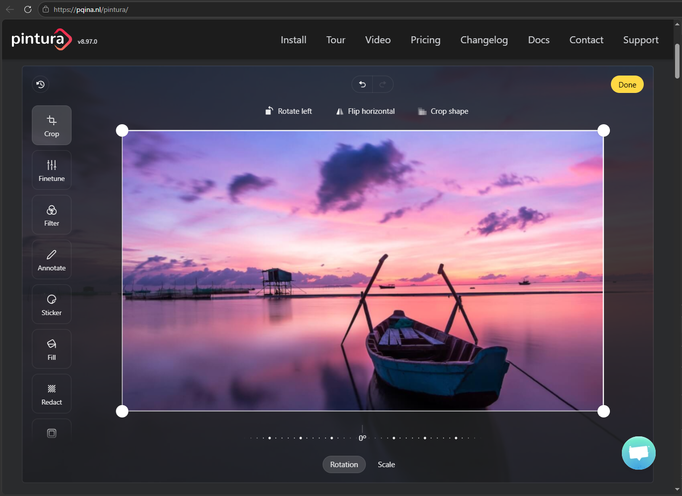 A screenshot of Pintura cropping tool