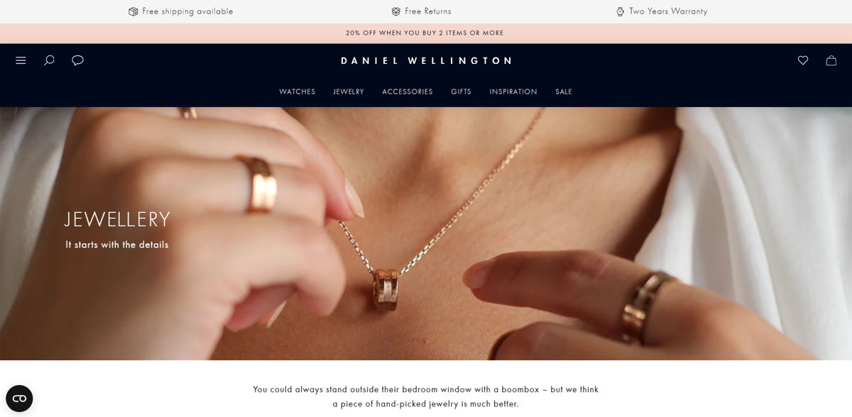 Screenshot of Jewellery - Daniel Wellington, from the shopify jewelry stores collection.