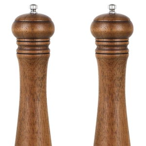 Pack of 2 Wood Pepper Grinder Set, 10 Inch Salt Mill And Pepper Grinder Set, Pepper Mill, Salt Shakers with Adjustable Ceramic Rotor - Oak Wood Pepper Grinder And Salt Mill for Your Kitchen
