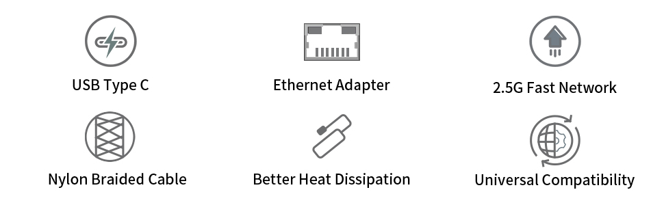 2.5G Ethernet Adapter for macbook air, macbook pro, TypeC to 2.5G Gigabit RJ45 LAN Ethernet Adapter for macbook pro, macbook air, dell, chromebook