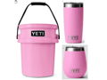 Yeti LoadOut Bucket Power Pink, Yeti Rambler 20oz Tumbler Power Pink and Yeti Rambler 10oz Wine Tumbler Power Pink