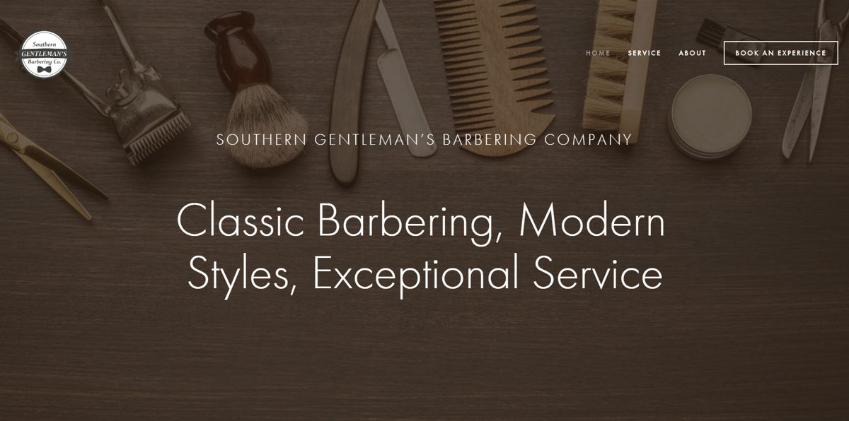 Screenshot of Southern Gentleman's Barbering Co. , from the barber & barbershop websites collection.