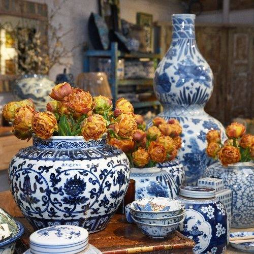 Our collection of Chinese blue & white porceclain reproduction vases, decorative jars and planters