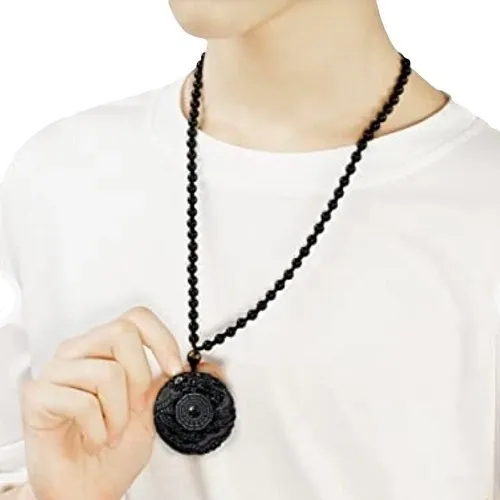 Obsidian Craving Dragon & Phoenix Pendant