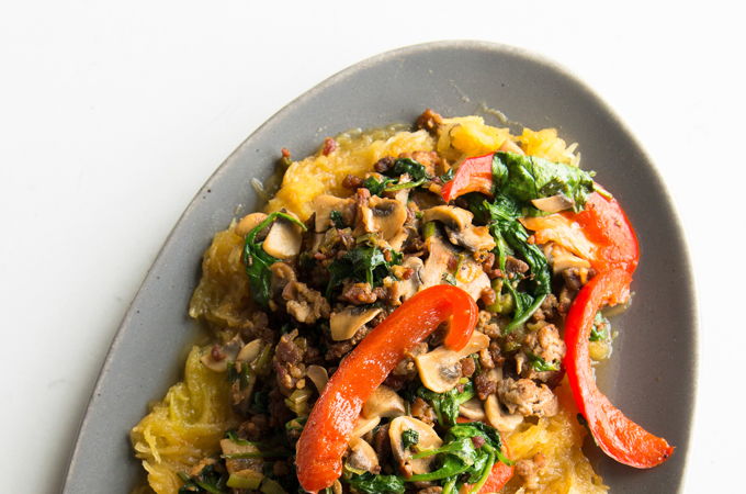 Spaghetti Squash with Veal and Spinach