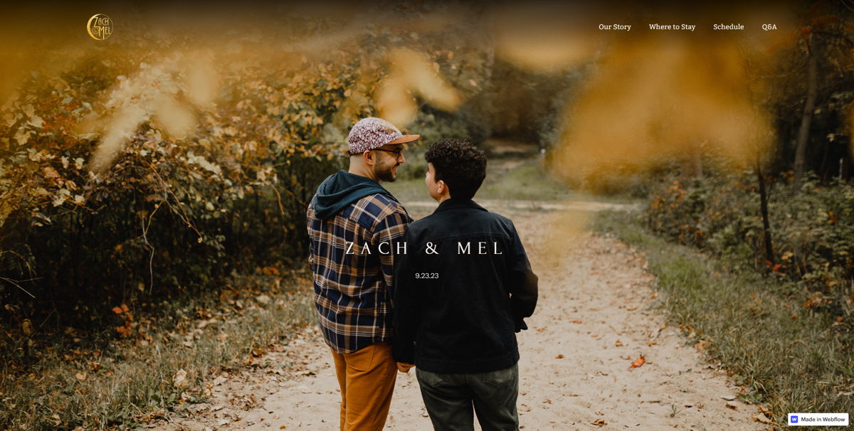 Screenshot of Zach & Mel, from the wedding websites collection.